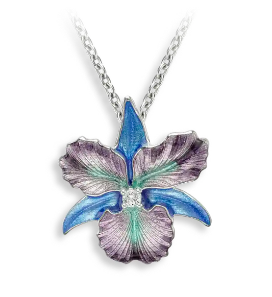Pink and Blue Orchid Necklace with White Sapphire
