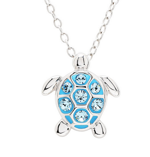Aqua Swarovski Crystal Mini Turtle Necklace