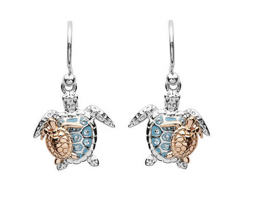 Aqua Swarovski Crystal Turtle with Baby Drop Earrings