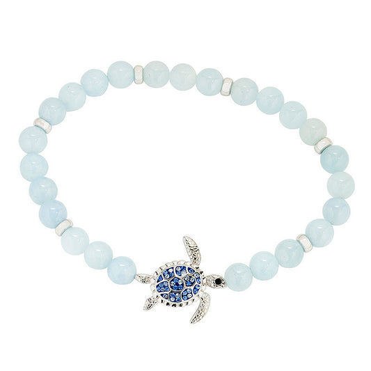 Sterling Silver Turtle Aqua Stretchy Bracelet