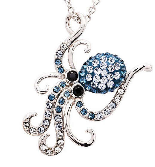 Blue/White Crystal Octopus Necklace