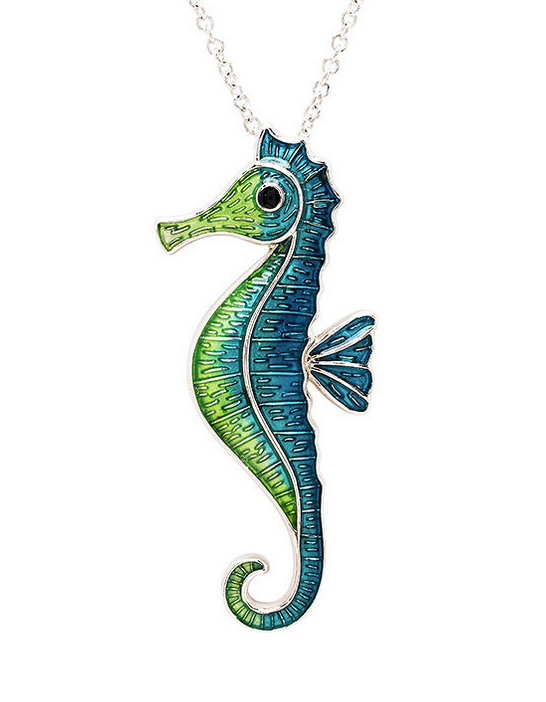 Blue Enamel and CZ Seahorse