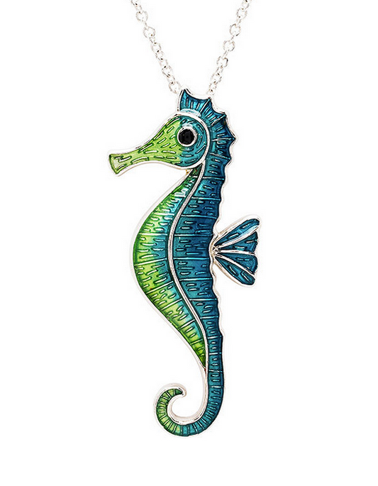 Blue Enamel and CZ Seahorse