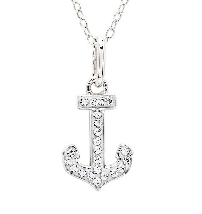 White Swarovski Crystal Mini Anchor Necklace