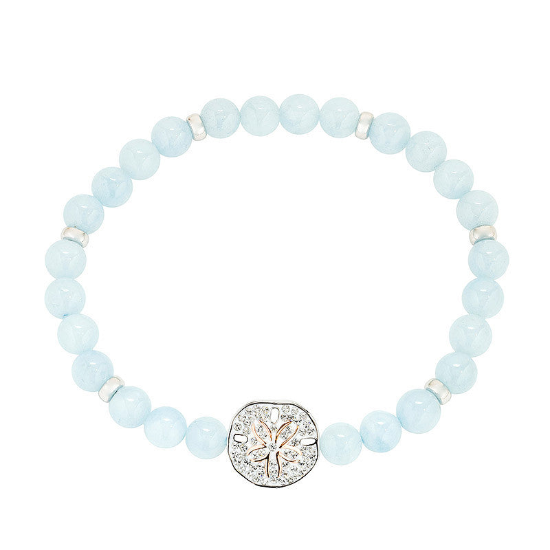 Sterling Silver Aqua Sand Dollar Stretchy Bracelet