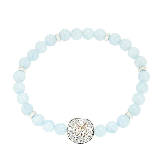 Sterling Silver Aqua Sand Dollar Stretchy Bracelet