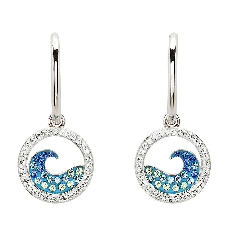 Sterling Silver Sapphire/Aqua Crystal Wave Earrings