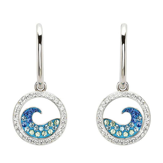 Sterling Silver Sapphire/Aqua Crystal Wave Earrings