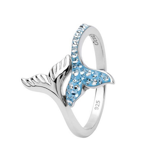 Silver and Swarovski Crystal Whale Tail Ring
