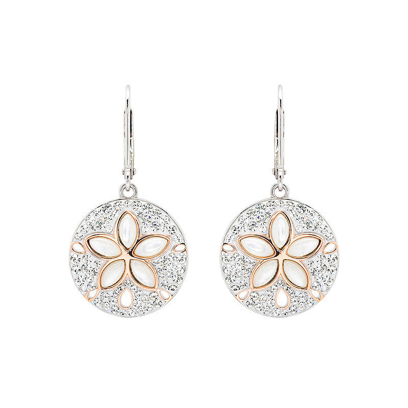 Sterling Silver White Crystal Sand Dollar Earrings