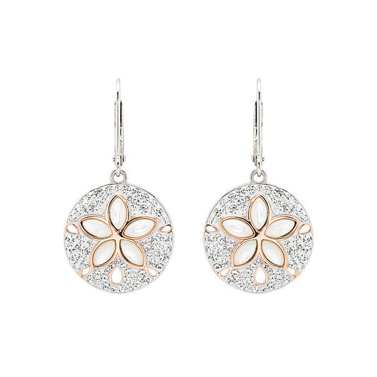 Sterling Silver White Crystal Sand Dollar Earrings