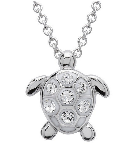 White Swarovski Crystal Small Turtle Necklace