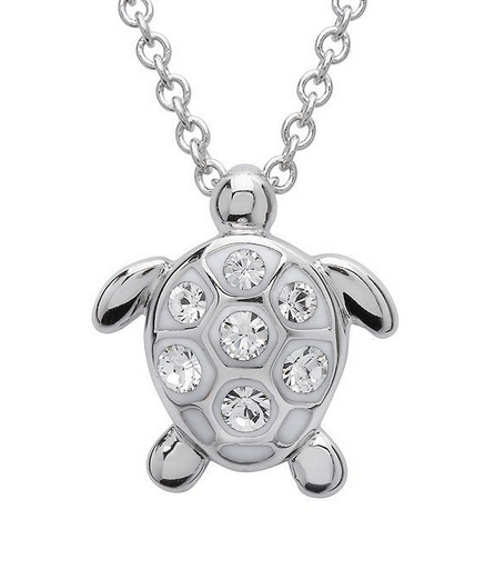 White Swarovski Crystal Medium Turtle Necklace