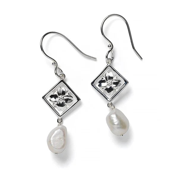 Southern Gates Diamond-Cut Dogwood Earrings with Baroque Pearls
