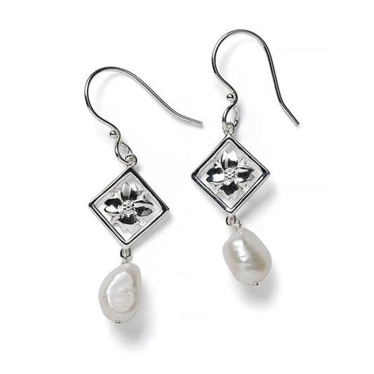 Southern Gates Diamond-Cut Dogwood Earrings with Baroque Pearls
