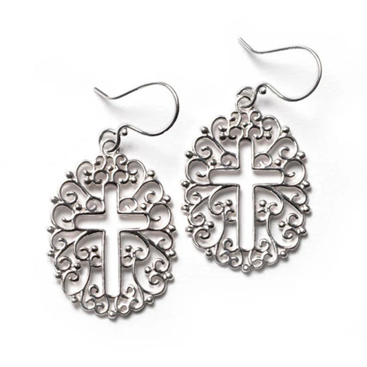 Southern Gates Open Filagree Cross Earrings