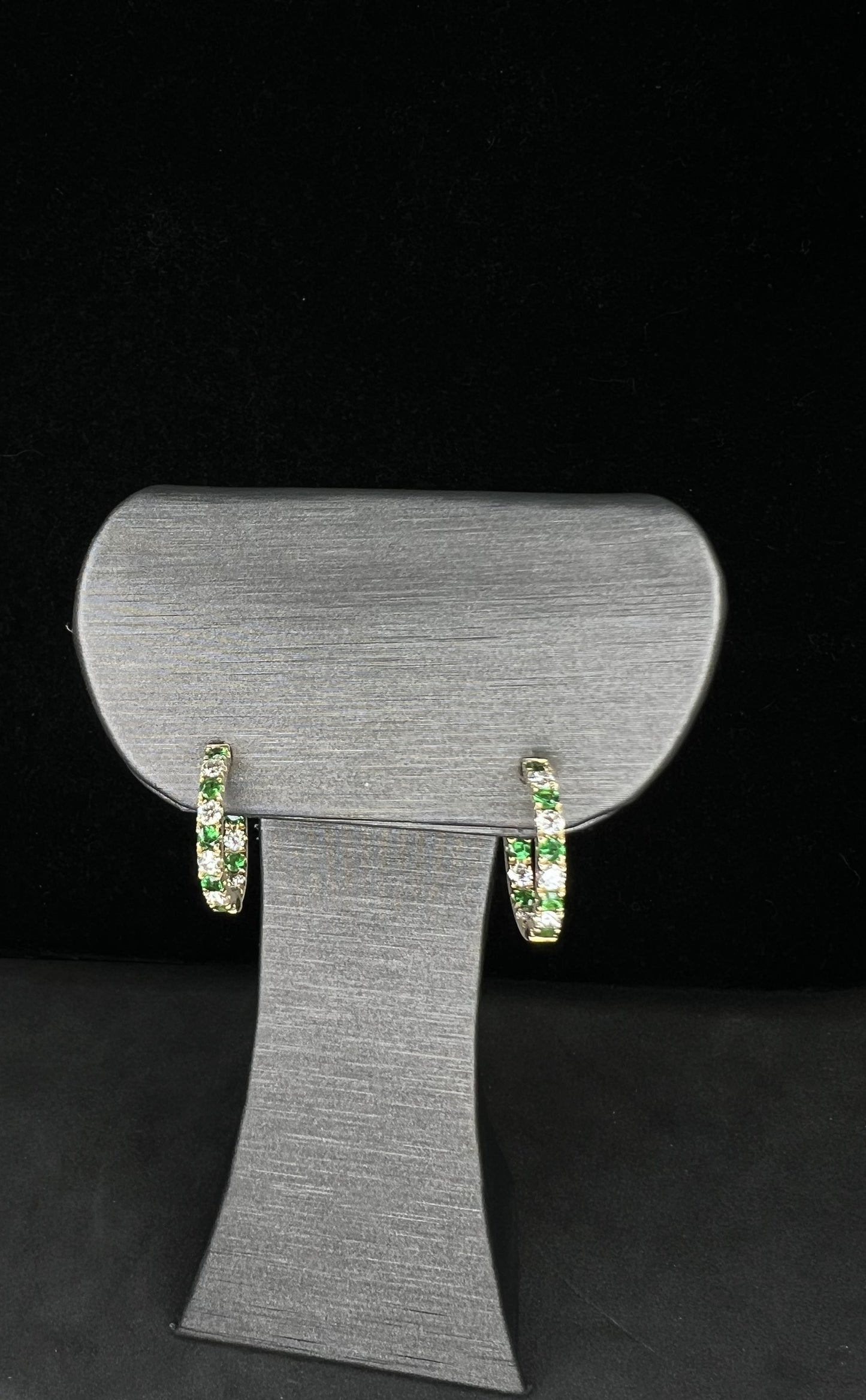14KY Diamond and Tsavorite "Inside and Out" Huggies