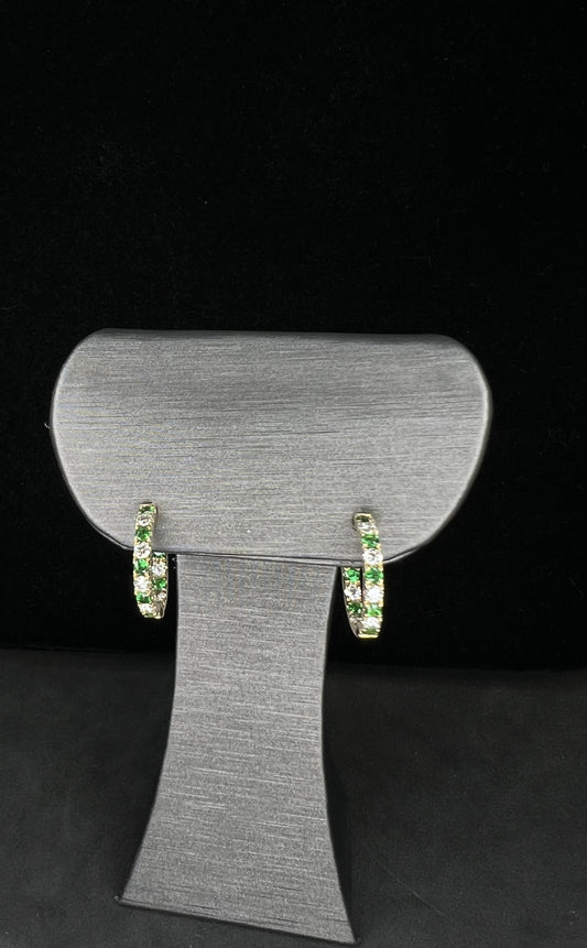 14KY Diamond and Tsavorite "Inside and Out" Huggies