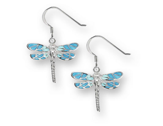 Blue or Green Enamel Dragonfly Earrings