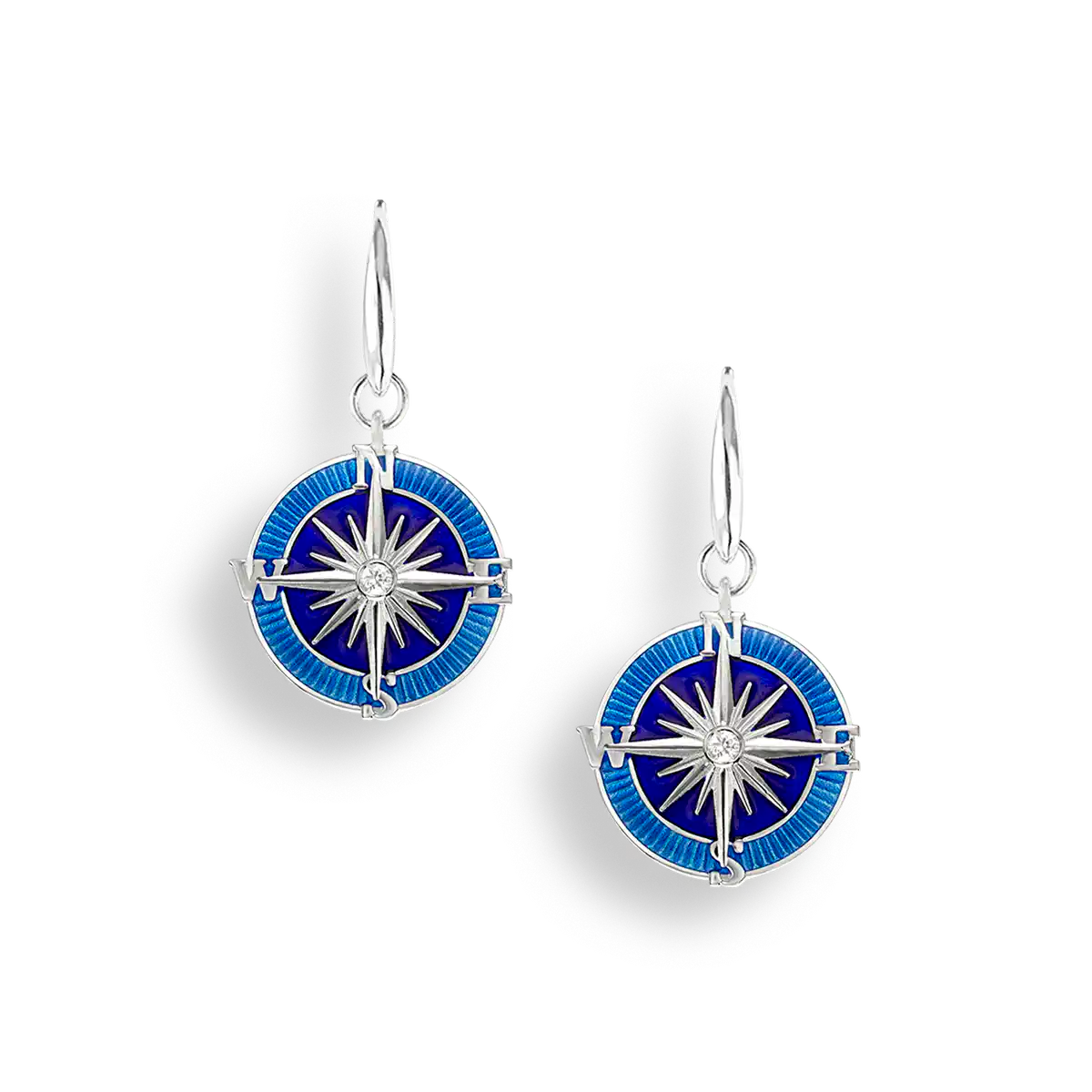 Blue Compass Rose Wire Earrings