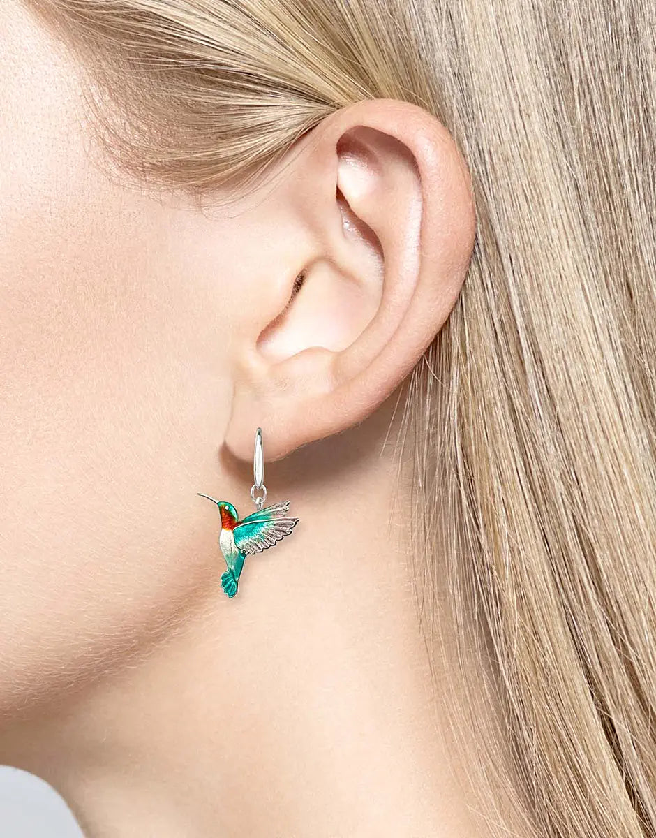 Sterling Silver Turquoise Hummingbird Lever Back Earrings